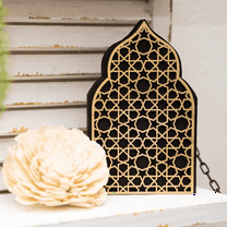 Ramadan Deacoration,Gold Eid Ramadan Moroccan Islamic Wooden Ornaments Table Decoration Gift for Ramadan Party Home Decor