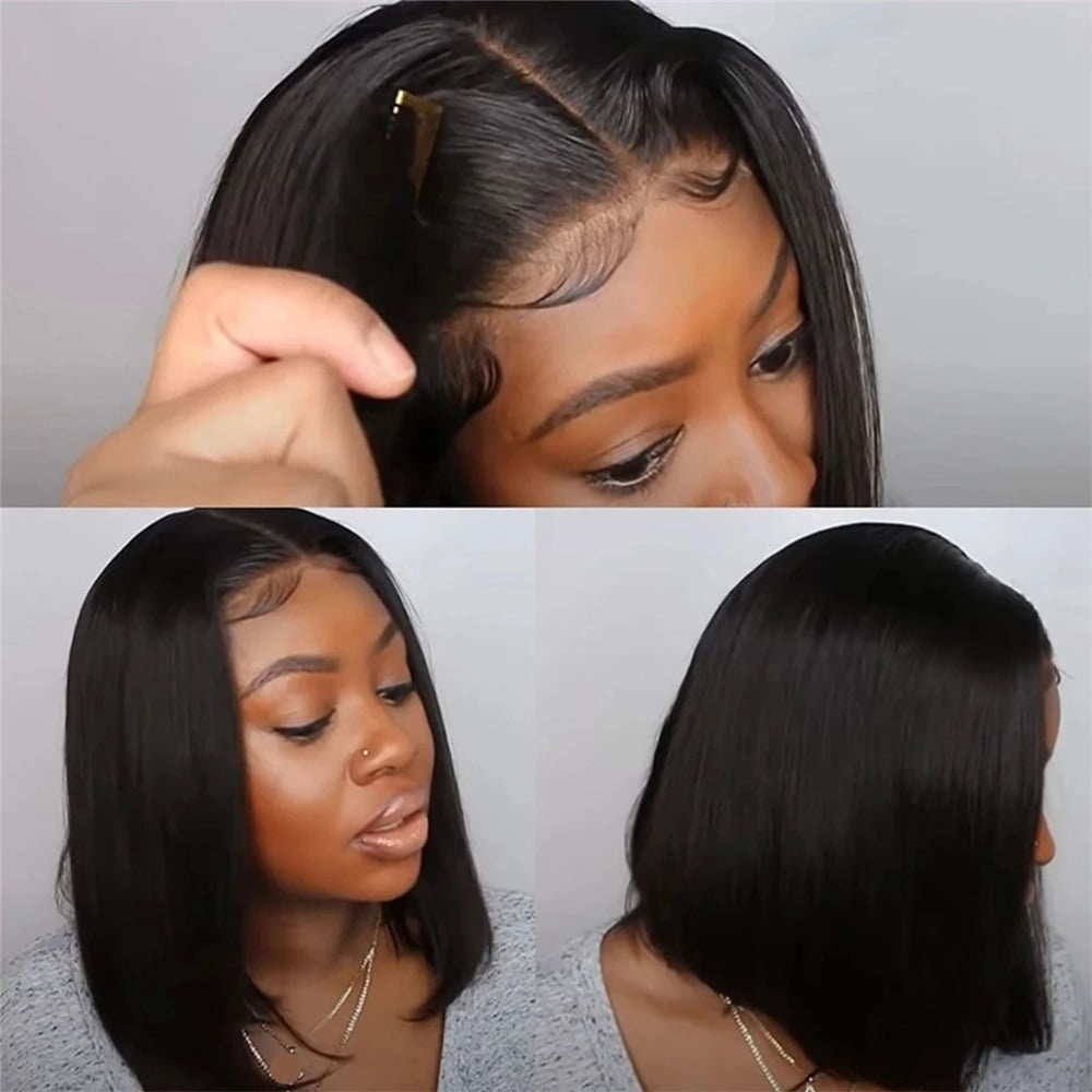 Straight Wig Human Hair 4×4 Lace Front Short T part Bob Wig for Women Indian Hair