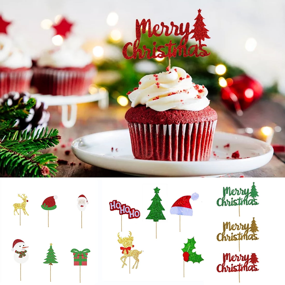 Christmas Cupcake Toppers Glitter Xmas Cupcake Toppers Merry Christmas