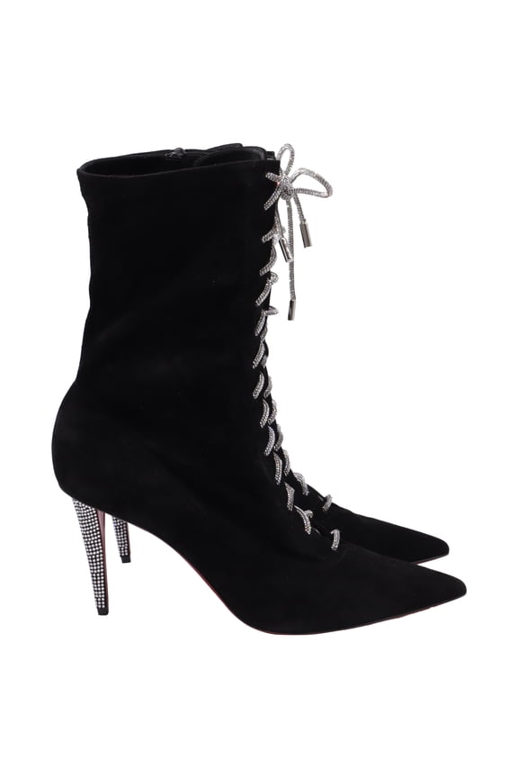 Pre-Owned Christian Louboutin Astrid Lace Up Ankle Boots in Black Suede