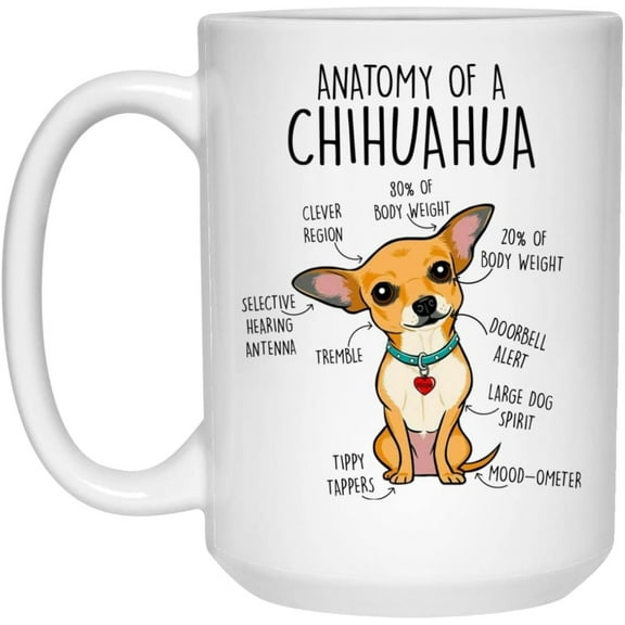 Chihuahua Coffee Mug, Cute Chihuahua Gift, Dog Lover, Funny Gift For Her, Him, Pet Animal, Dog Mom, Dog Dad, Chiwawa, Chihuahua Anatomy Mug 11oz, White
