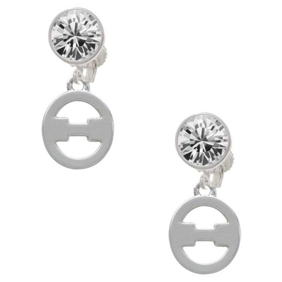 Silvertone Large Greek Letter - Theta - Clear Crystal Clip On Earrings