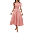 thumbnail image 2 of Oksale Elegant High Waisted Dresses for Women Flowy A Line Puff Short Sleeve Wedding Guest Dress Formal V Neck Cocktail Party Midi Dresses Pink M, 2 of 6
