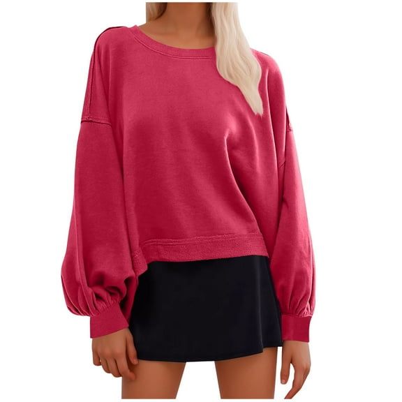 hxobax Womens Fall Oversized Sweatshirts Teen Girls Drop Shoulder Lantern Sleeve Crop Pullover Tops