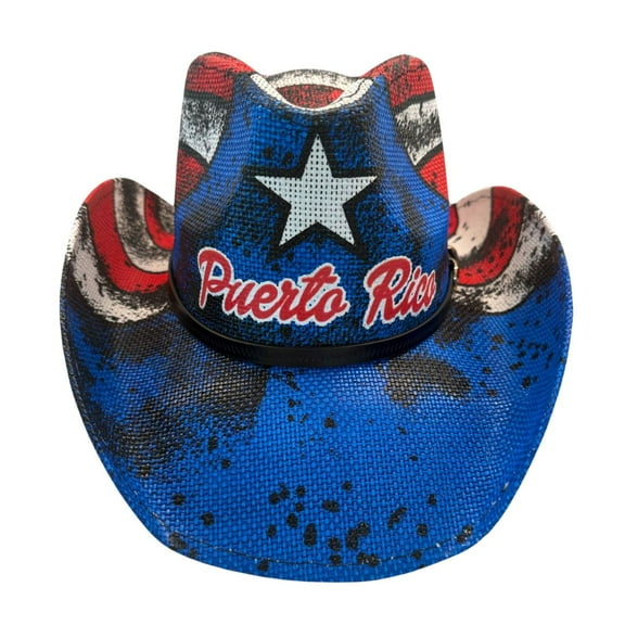 Puerto Rico Printing -Straw Cowboy Hat - Red Blue Cowboy Hat Unisex