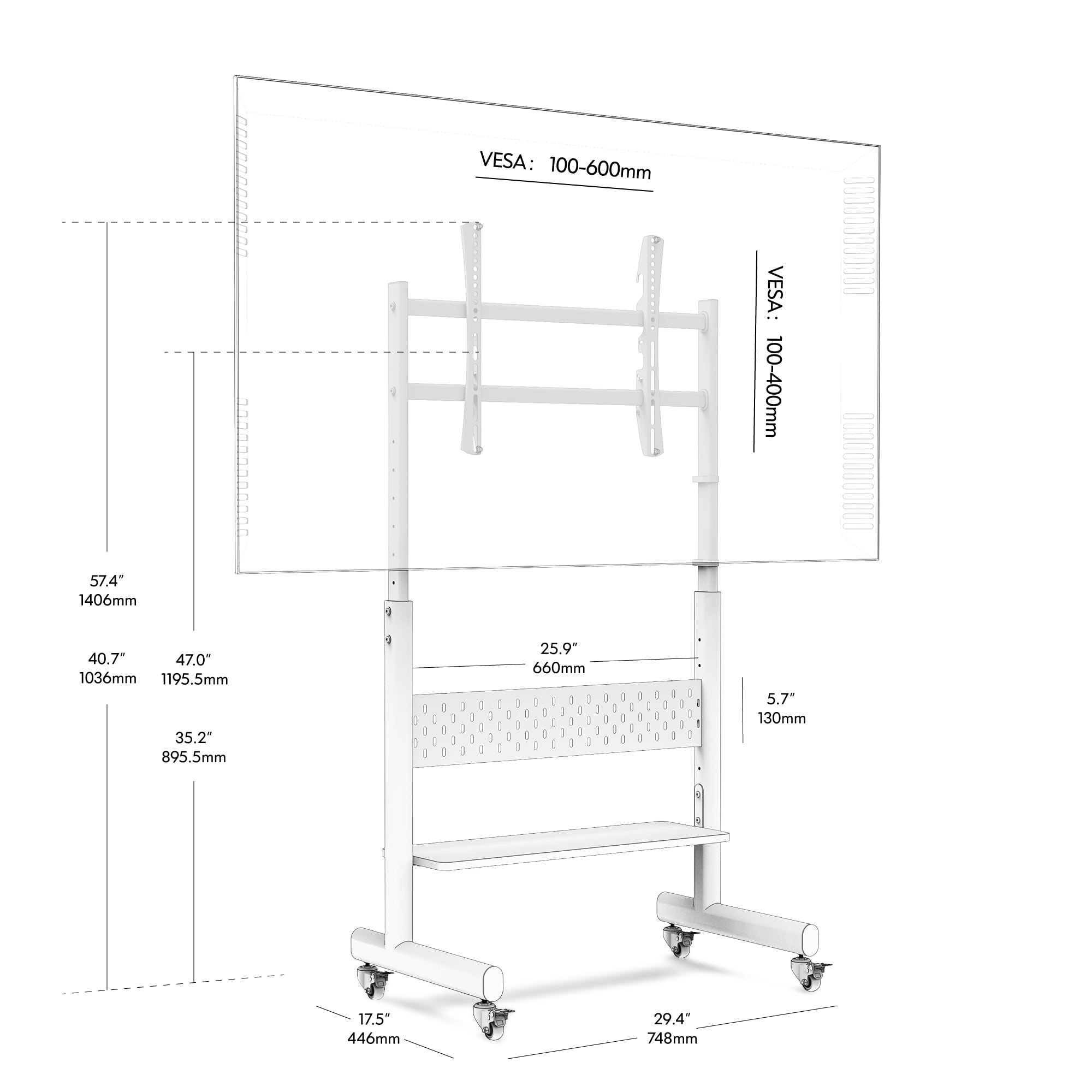 FITUEYES Rolling TV Stand with Wheels for 40-85 inch LCD/LED Screens, Height Adjustable Mobile Cart with One Shelf, Black