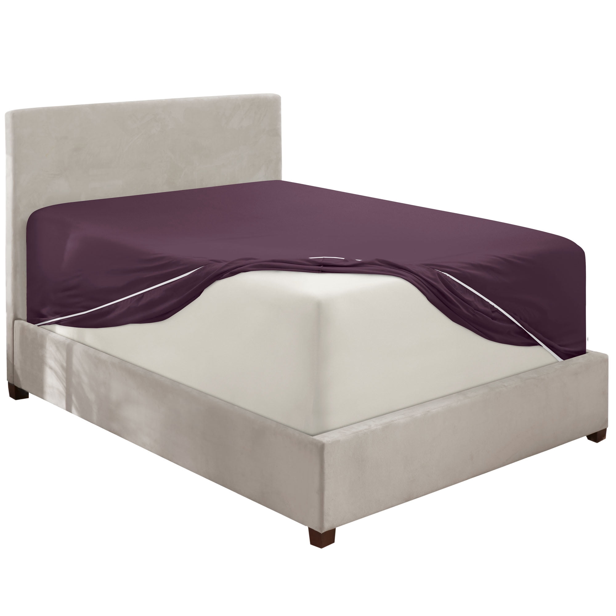 Clara Clark 1800 Microfiber Collection 18" - 21" Extra Deep Pocket Fitted Sheet, Full Size, Purple Eggplant