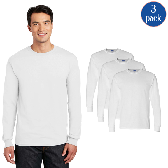 Gildan Men DryBlend 50/50 Long Sleeve T-Shirt, Comfortable Crewneck White Color Tee Shirt, 3-Pack S