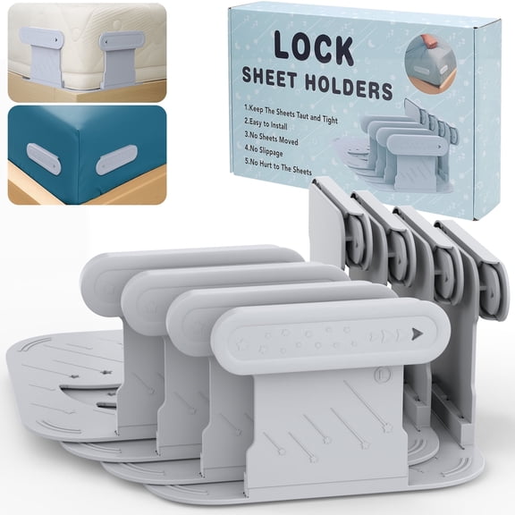 Bed Sheet Holder Straps for Corners, 4 Pack Sheet Holders Fit All Mattress Sizes, No Lift Bed Sheet Clips, Keep Sheets Tight and Secure, Fitted Sheet Fasteners for Mattress