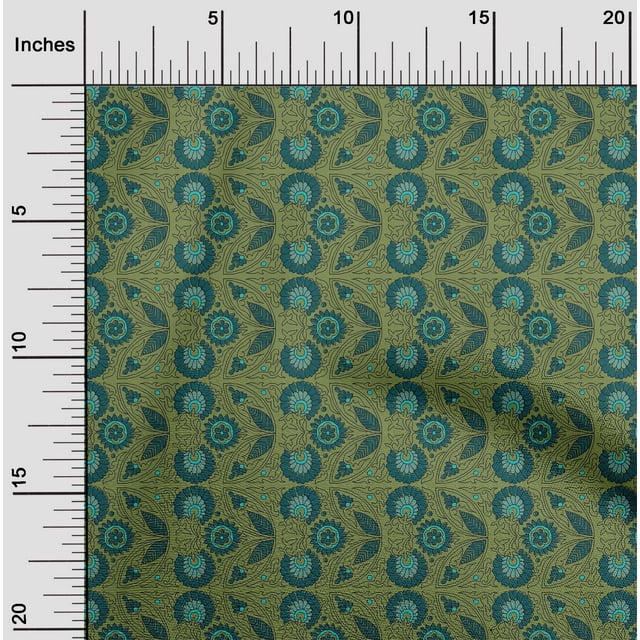 oneOone Polyester Lycra Fabric Leaves & Floral Block Printed Craft Fabric BTY 56 Inch Wide
