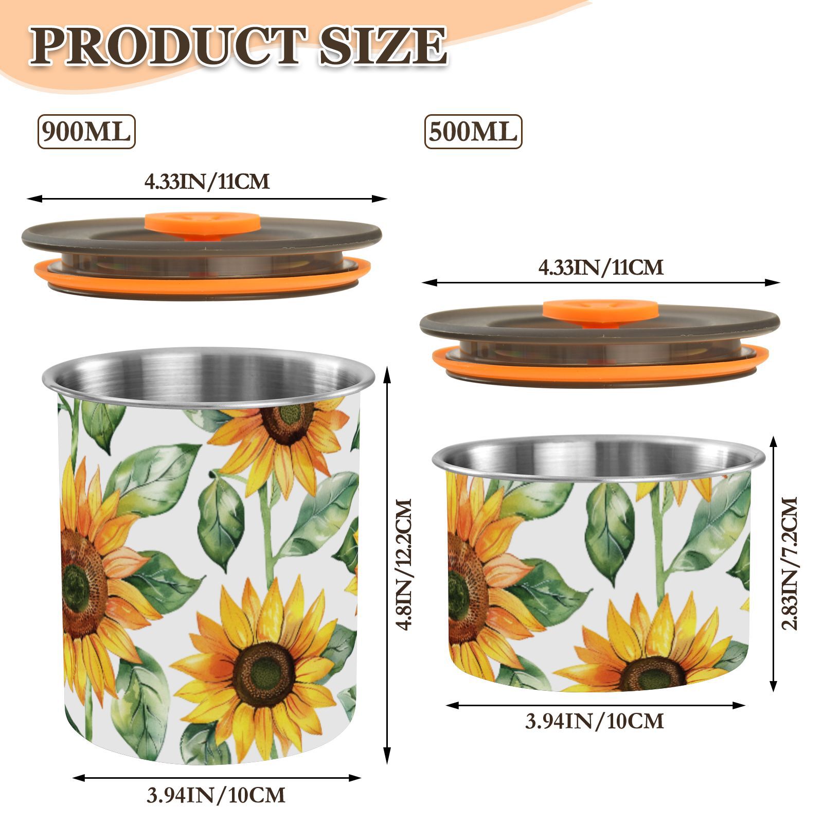 Sunflowers Watercolour Airtight Coffee Bean Canister 30oz Food Storage Containers with Lids For Gournd, Tea, Sugar, Flour, Rice, Cereal, Candy Cookie Jar