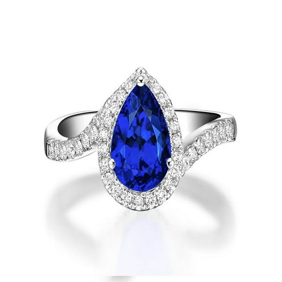 1.50 Carat pear cut Sapphire and Diamond curved Engagement Ring for Women in White Gold