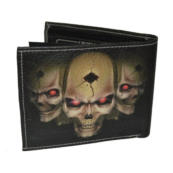 Mens Bifold Exotic Wallet Picture 3 Skulls with printed gift box