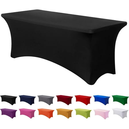 

Spandex Tablecloth 4FT Stretch Table Cover Fitted Rectangular Tables Universal Stretch Patio Table Cloth for Wedding Banquet Party and Event（Black 4FT