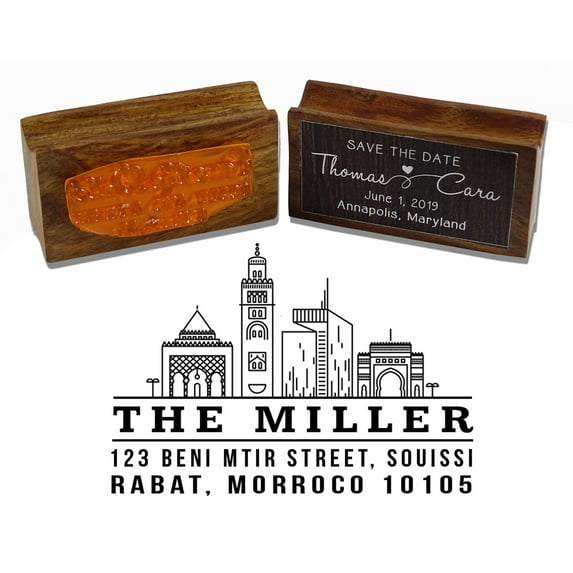 Printtoo Custom Address With Rabat City Travel Places Capital Of Morocco Wood Mounted Rubber Stamp