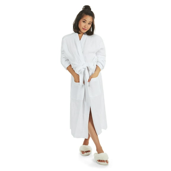 MeMoi Women's 100% Cotton Woven Gauze Spa-Style Kimono Robe - Womens - Female, S-M, White