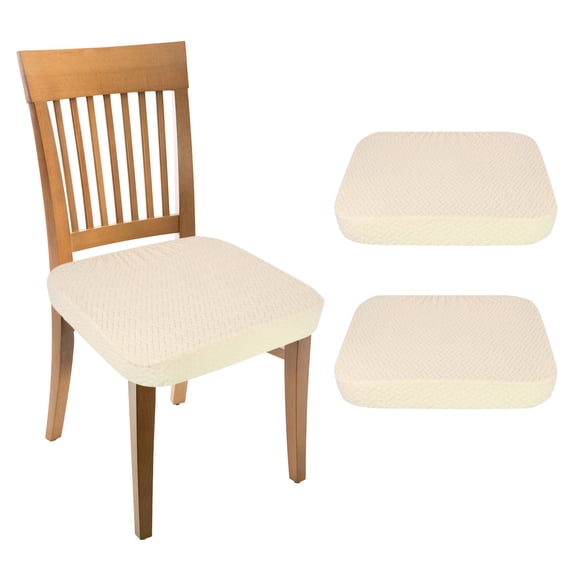 2Pack Stretch Jacquard Seat Covers, Dining Room Chair Seat Slipcover, Beige