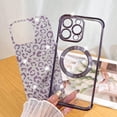 thumbnail image 3 of for iPhone 14 Pro Max Case,Compatible with MagSafe Cheetah Print Plating Camera Protection Clear Phone Case,  Glitter Leopard Print for Women Girls Phone Case 6.7"-Purple, 3 of 13