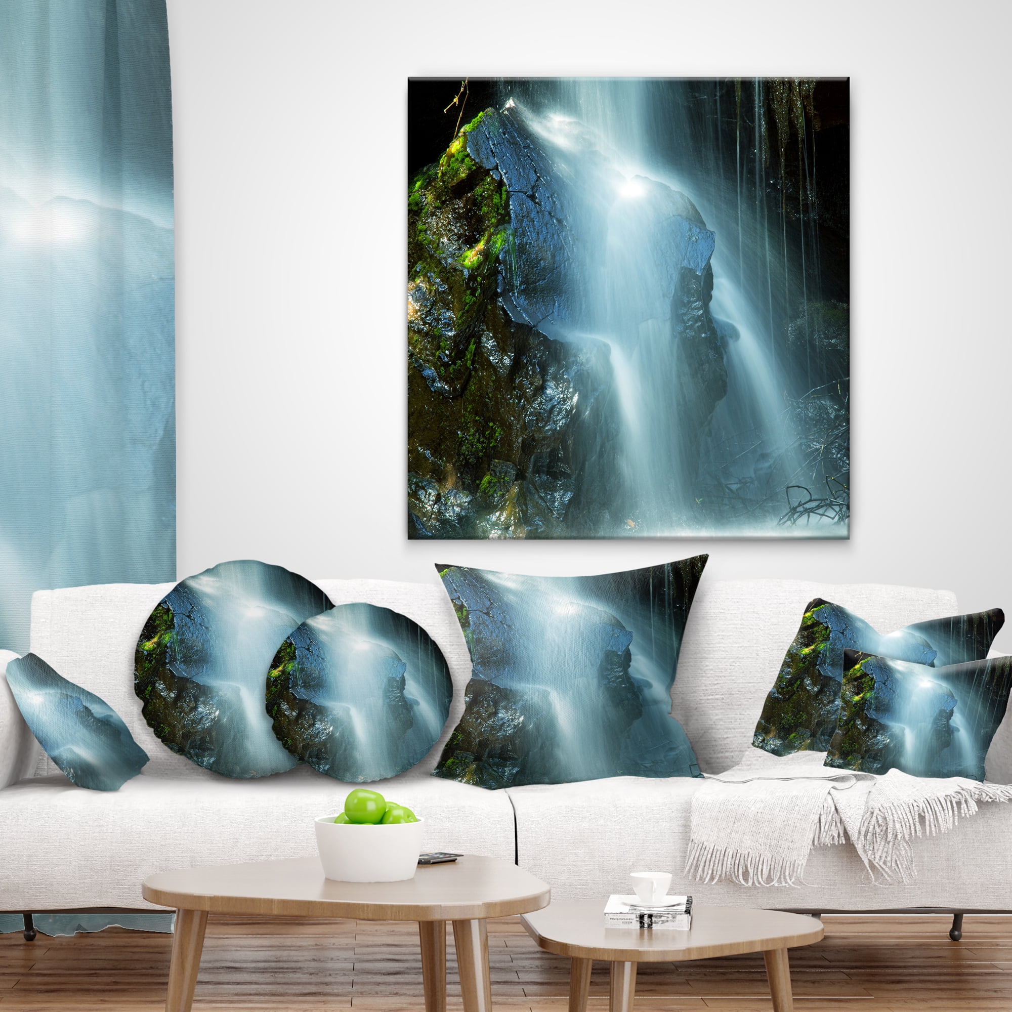 Designart Amazing White Water Cascade - Landscape Printed Throw Pillow - 12x20