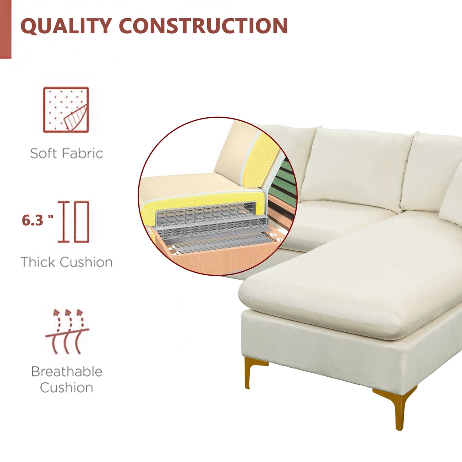 Kadyn 110.6" Sectional Sofa, L-Shape Elegant Velvet Couch with Ottoman and 2 Pillows, Upholstered Sectional Sofa for Living Room Apartment,Cream White Kadyn 110.6" Sectional Sofa, L-Shape Elegant Velvet Couch with Ottoman and 2 Pillows, Upholstered Sectional Sofa for Living Room Apartment,Cream White