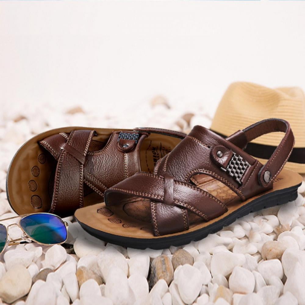 ZHShiny Mens Summer Casual Closed Toe Leather Sandals Outdoor Fisherman Adjustable Beach Shoes 