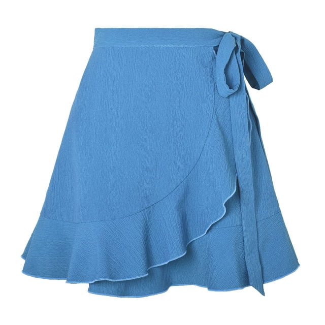 Aocisk Jupe à Volants Unie Taille Haute pour Femme avec Laçage à l'Avant, Féminine et pour Diverses Occasions Bleu TG