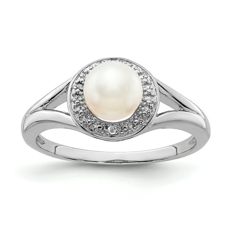 - 925 Sterling Silver Diamond Freshwater Cultured Pearl Band Ring Size 7.00 Birthstone June Gemstone Set Fine Jewelry Ideal Gifts For Women Gift Set From Heart