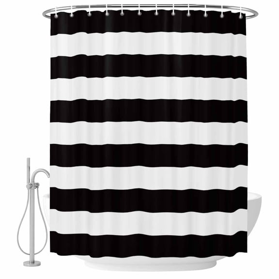 Black and White Stripes Shower Curtain Set with Hooks, Classic Water Repellent Shower Curtains for Bathroom Decor Sturdy Shower Curtain, Machine Washable 36x72 Inch