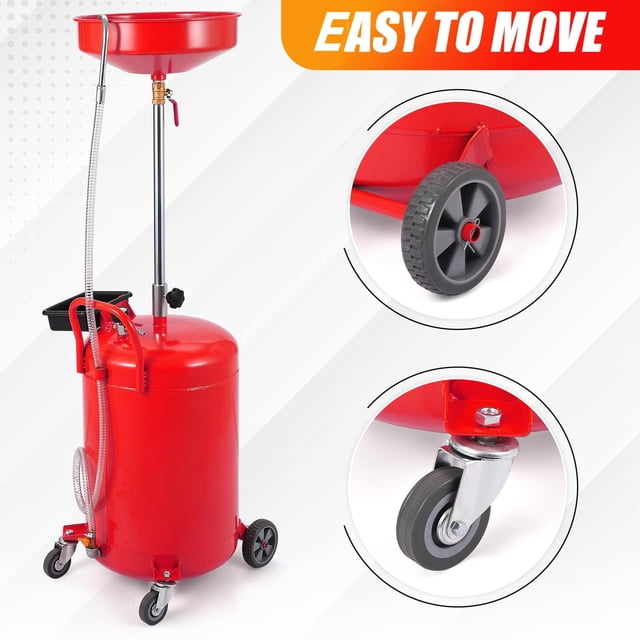 QinaQin Réservoir de Décharge d'Huile Usée Robuste, Capacité de 8/20 Gallon, avec Roues, Entonnoir Réglable de 28 à 62 Pouces, Collecteur de Vidange d'Huile Rouge, Convient aux Ateliers de Réparation Automobile