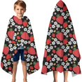 thumbnail image 3 of Red Strawberry Plants Flower Black Pattern Hooded Bath Towel，60"x35" for Ages 3 To 12 Kids, Quick Dry Lightweight Soft Microfiber Hood Beach Towel Cover Up for Kids, 3 of 7