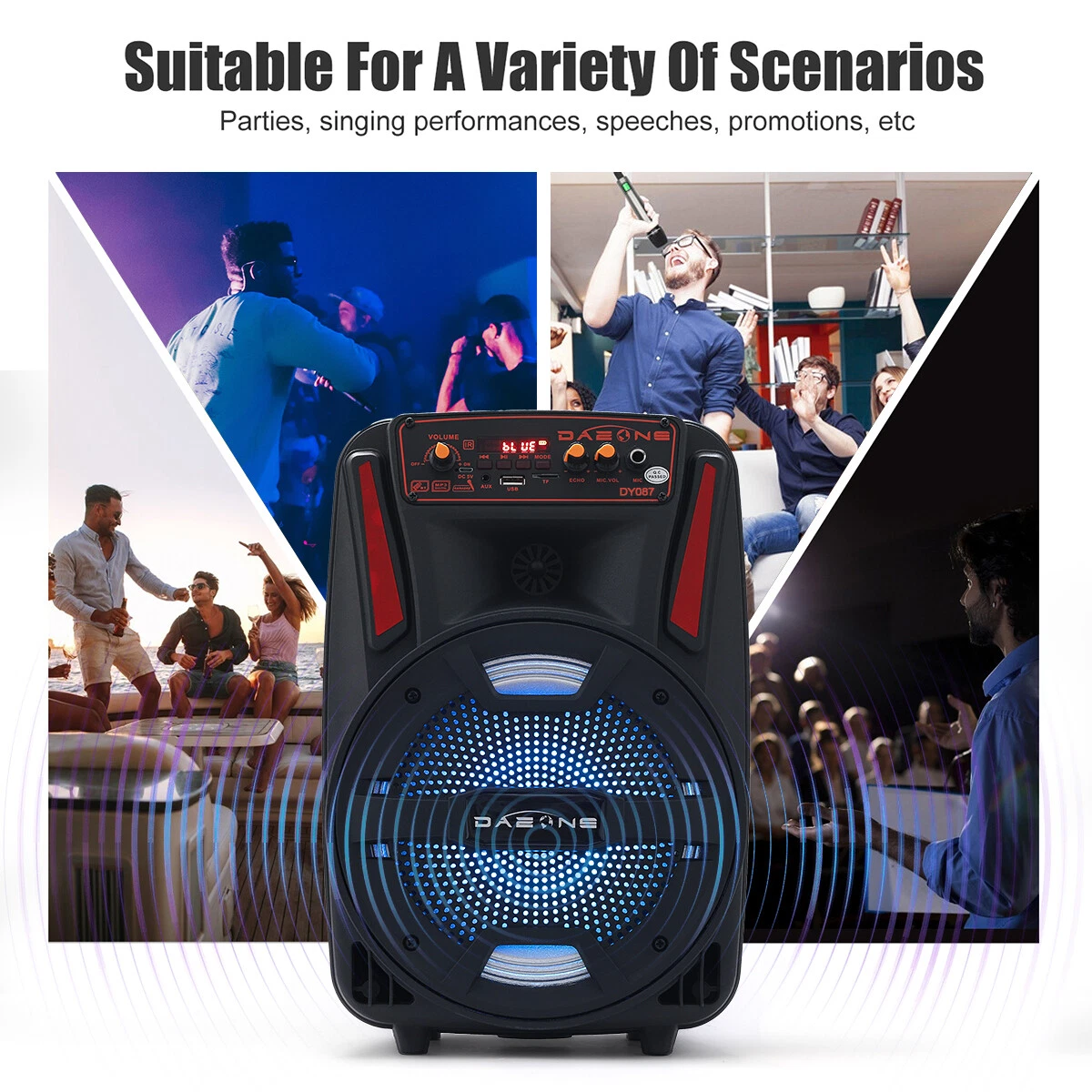 1000W Portable Wireless Bluetooth Speaker Super Bass Stereo Radio FM TF AUX USB