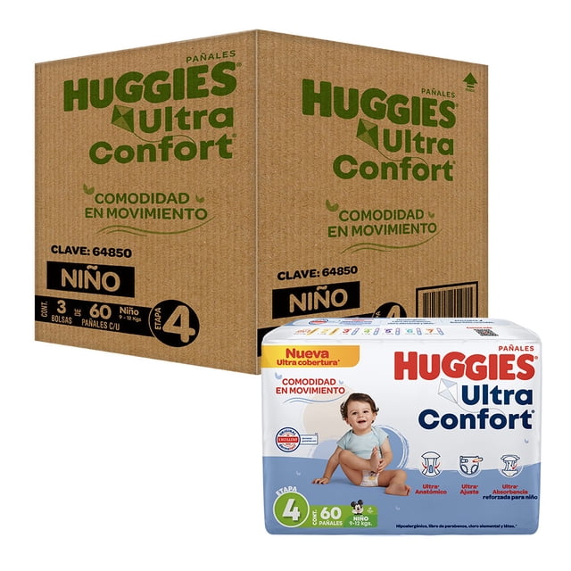 Pañal Desechable Huggies Ultraconfort Etapa 4 Niño (60 x 3) 180pz