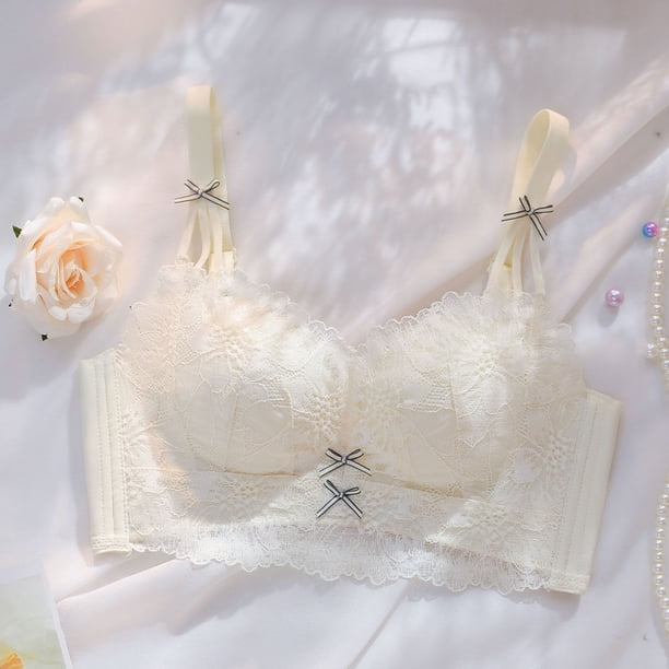 Conjunto de sujetador ajustable sin aros para mujer, con push-up y pecho pequeño, con escote engrosado y antiflacidez