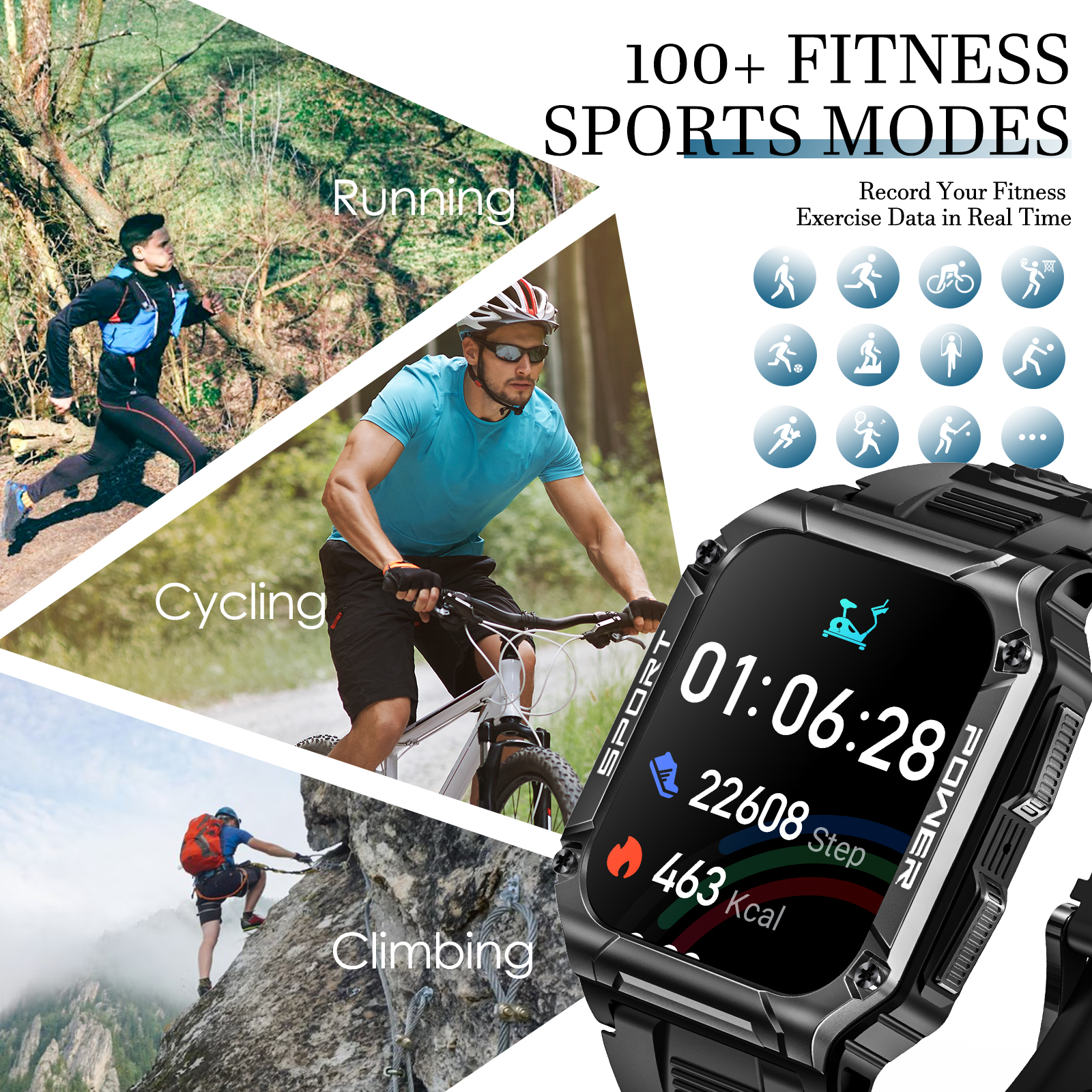 XAXRE Smartwatch for Men with Compass, 1.95'' Big Screen Rugged Sports Smartwatch, 400mAh Long Battery Outdoor Waterproof Smart Watches for Android iOS