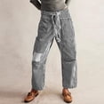 thumbnail image 2 of Women's Vintage Washed Denim Jeans with Striped Paneling, Hip Hop Baggy Jeans Mid-Low Waist Wide Leg Loose Fit Casual Pants with Pockets,Black L, 2 of 5