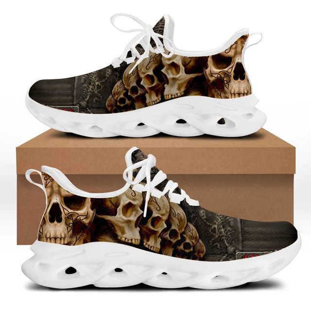 Zapatillas informales para hombre, estilo punk, con diseño de calavera, planas, con cordones, transpirables, para caminar