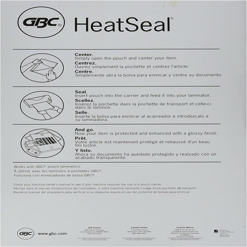 Swingline GBC HeatSeal UltraClear Thermal Laminating Pouches 5 Mil 100 Pack Menu Size 3200598