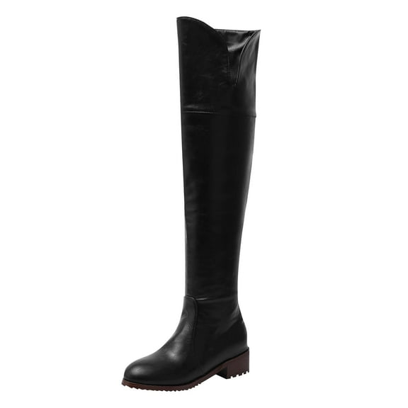 Black Women'S Over The Knee Boots High Top With Chunky Heel Fashion Casual Fall Winter Comfortable Walking Shoes Pu Material