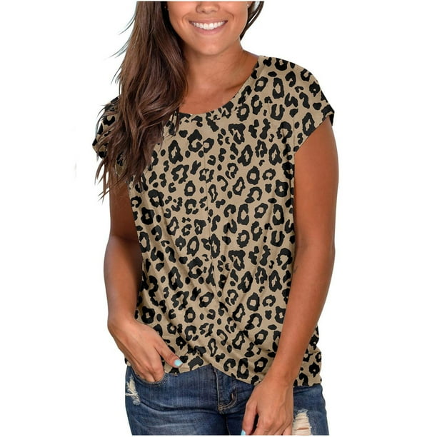 Camisetas de manga corta de verano para mujer, blusa informal con cuello redondo y estampado frontal Fridja bn3372