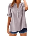 thumbnail image 5 of ITSAME Women's Plus Size Blouse, Loose Fit Button V Neck Short Sleeve Summer 2025 Casual Dressy Tops Pink 5XL, 5 of 7
