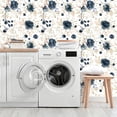 thumbnail image 5 of Navy Blue Floral Peel and Stick Wallpaper Self Adhesive Removable Thick Vinyl Watercolor Botanical Flower Gold Line Accent for Bedroom Bathroom Living Room Accent Wall 17.7" × 118", 5 of 16