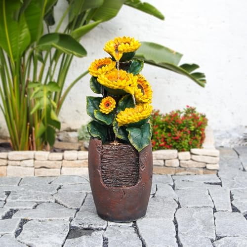 Outdoor Fountains and Waterfalls Cascading Sunflower Fountain 4-Tiers Outdoor Freestanding Water Fountain Garden  Backyard Porch Balcony Pond Décor for Outside 39.76 Inch Tall$$Garden &