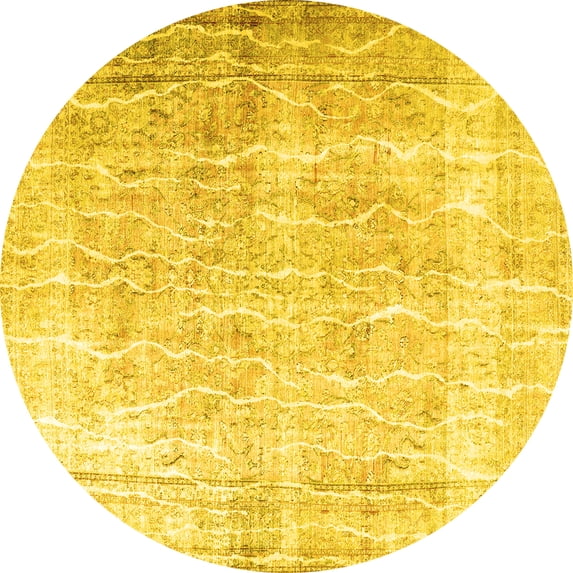 Ahgly Company Machine Washable Indoor Round Persian Yellow Traditional Area Rugs, 5' Round
