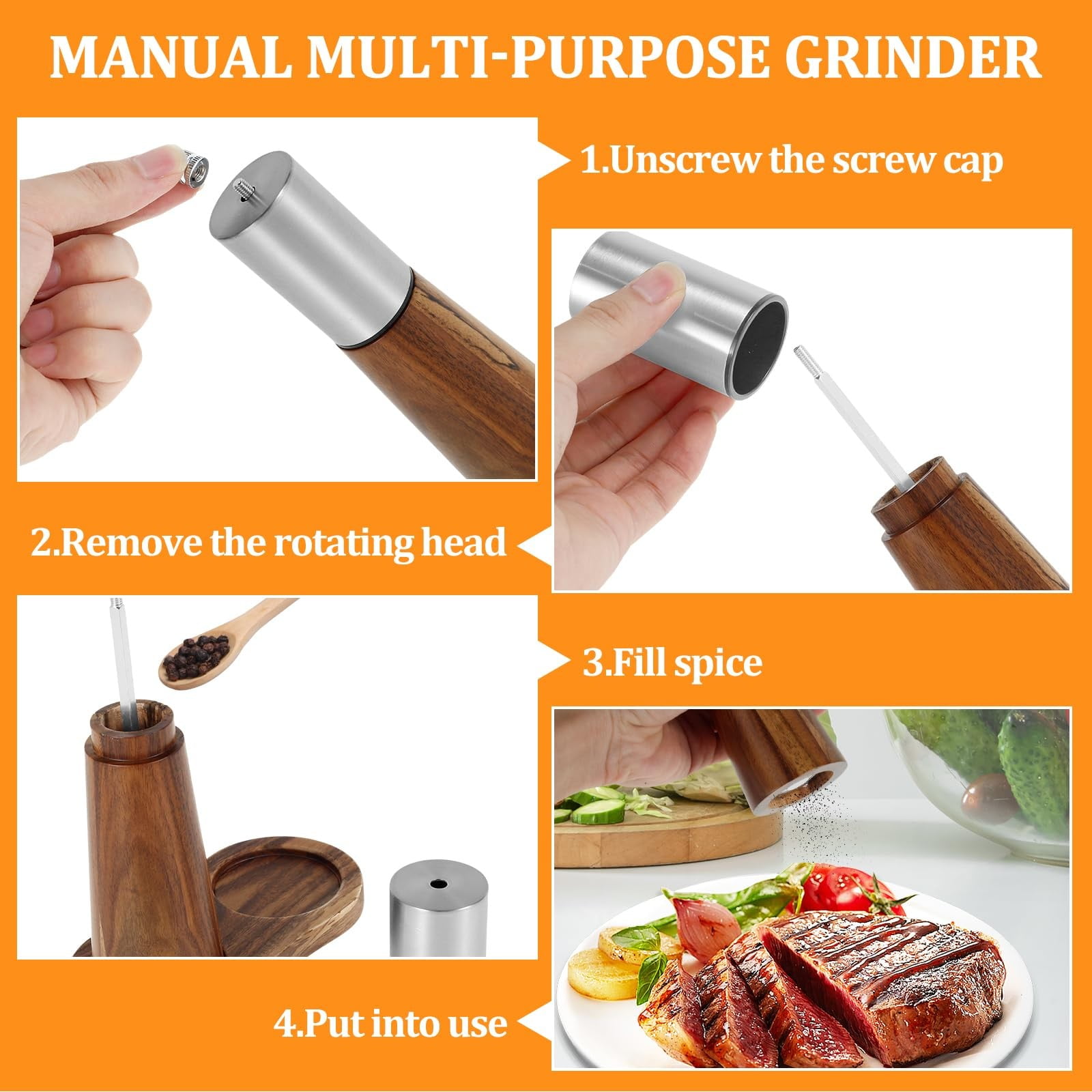 LLDYYDS Salt Shaker and Pepper Bow with Tray Acacia Wood Salt and Pepper Grinder Set Refillable Salt Shaker and Pepper Mill Set