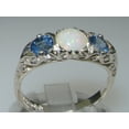thumbnail image 3 of LBG British Made VINTAGE style Solid 10K White Gold Natural Opal & Blue Sapphire Trilogy Ring, 3 of 7