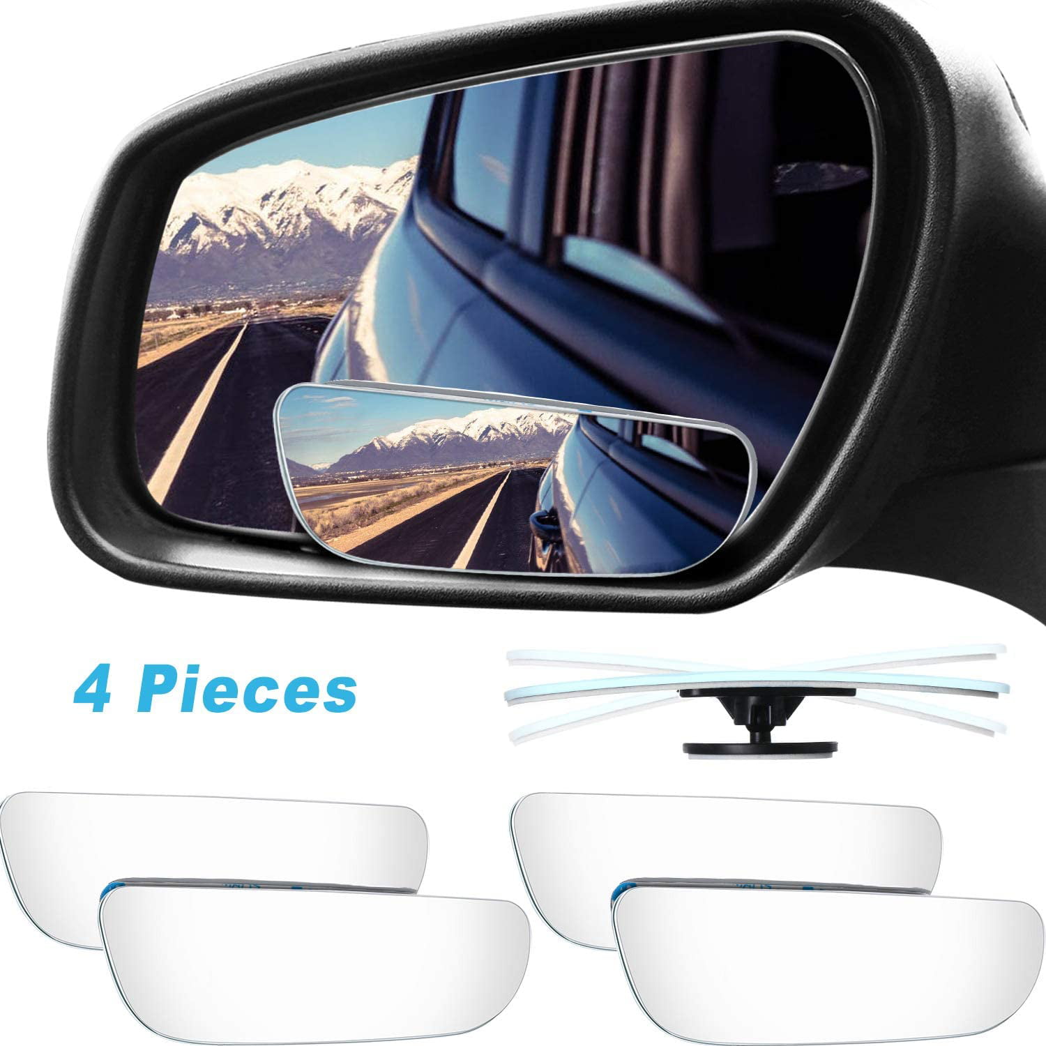4 Pieces Blind Spot Mirror Wide Car Angle Mirror Round HD Glass Safety Convex Rear View Mirror 360 Degree Rotating Auto Side Mirror Adjustable Waterproof Round Mirror with 4 Base for Car Truck SUV 