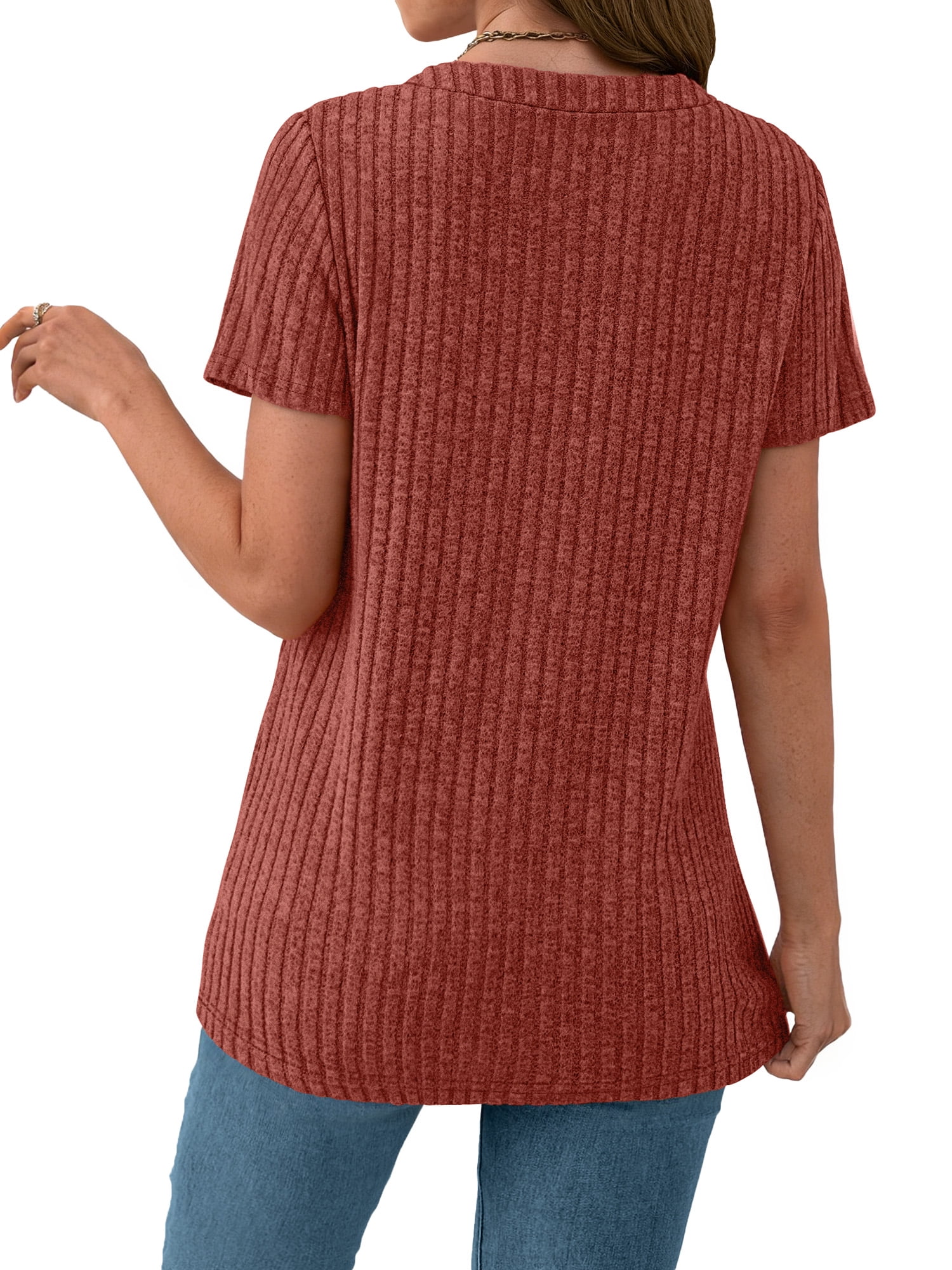 Fantaslook V Neck Tops for Women Short Sleeve Henry Shirts with Button Dressy Casual Summer Blouses Tops