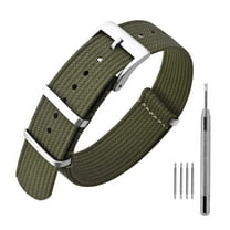 ANNEFIT Nylon Watch Band 22mm, One-Piece Waterproof Military Watch Straps with Heavy Silver Buckle (Army Green)