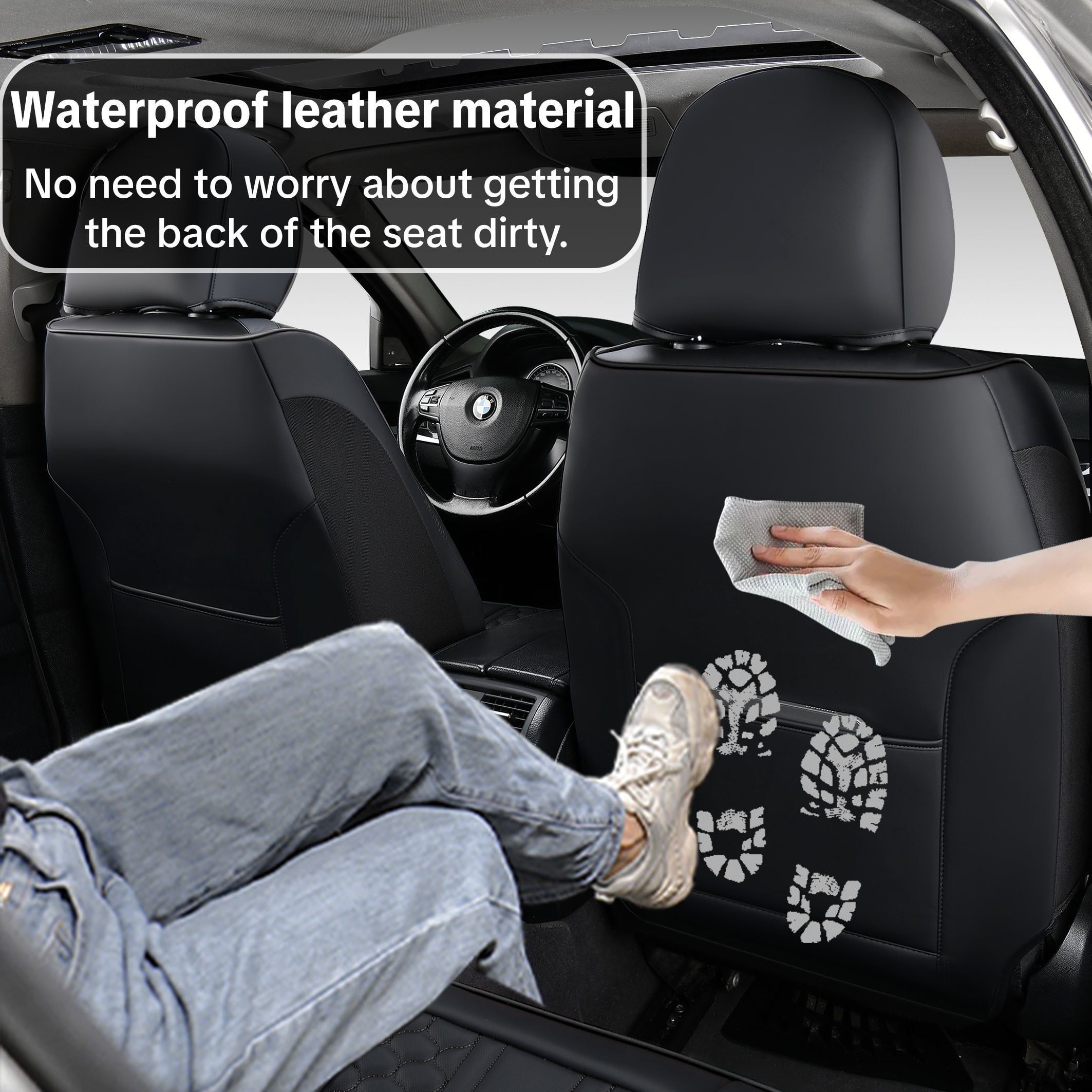 2004-2018 Car Seat Cover for Volkswagen Touareg, Black Car Seat Covers, PU Leather, 5 Seats Full Set, Waterproof, Anti-Slip, Suitable for All Seasons, Beautify the Interior of Old Cars