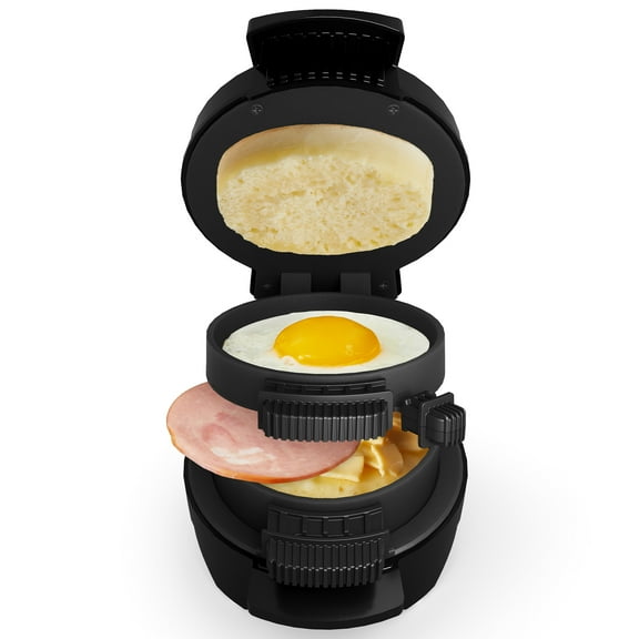 CozyHome Mini Burger Press Maker with Egg Cooker Ring, Black Breakfast Sandwich Maker with Non-Stick Plate, Electric Omelette Maker for Stuffed Burgers, Sliders, English Muffins, Waffle, Croissants